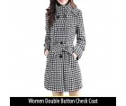 Women Double Button Check Coat